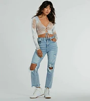 Tie Dye Cutie Lace-Up Long Sleeve Crop Top