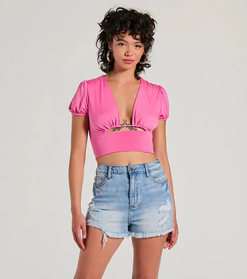 Simply Adorable Puff Sleeve Cutout Crop Top