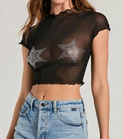 Born Star Rhinestone Sheer Mesh Crop Top