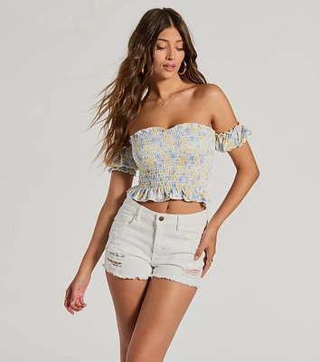 Sunny And Sweet Off-The-Shoulder Floral Crop Top