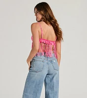 Fringed Out Triangle Fringe Beaded Crop Top