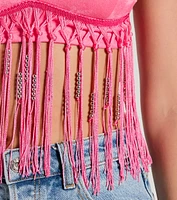 Fringed Out Triangle Fringe Beaded Crop Top