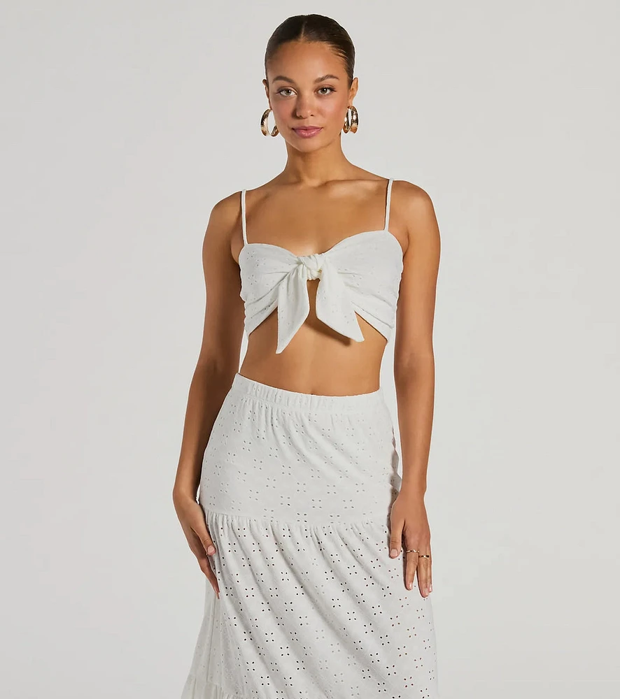 Vibe Of Summer Tie Front Eyelet Crop Top