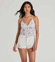 Pick Me Halter Floral Eyelet Crop Top