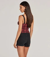 Check Me Out Lace Trim Plaid Crop Top