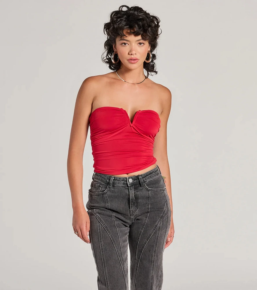 Flirty Find Strapless Ruched Knit Crop Top