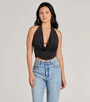 Sultry Flair Rhinestone Knit Halter Crop Top