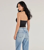 Elevated Sleek Knit Cowl Neck Halter Top