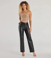 Party Mood Rhinestone Mesh Crop Top