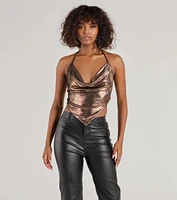 Flashy And Fierce Metallic Knit Halter Crop Top