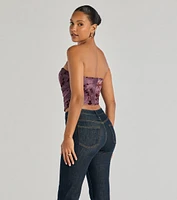 Floral Passion Ruched Cropped Corset Top