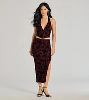 Luxe Wonder Flocked Velvet Floral Halter Top