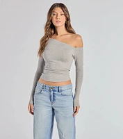 Chic Factor Asymmetrical Long Sleeve Crop Top