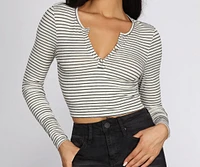 Skinny Stripes Cropped Henley