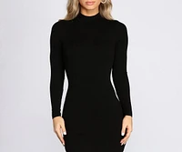 Ribbed Knit Mock Neck Mini Dress