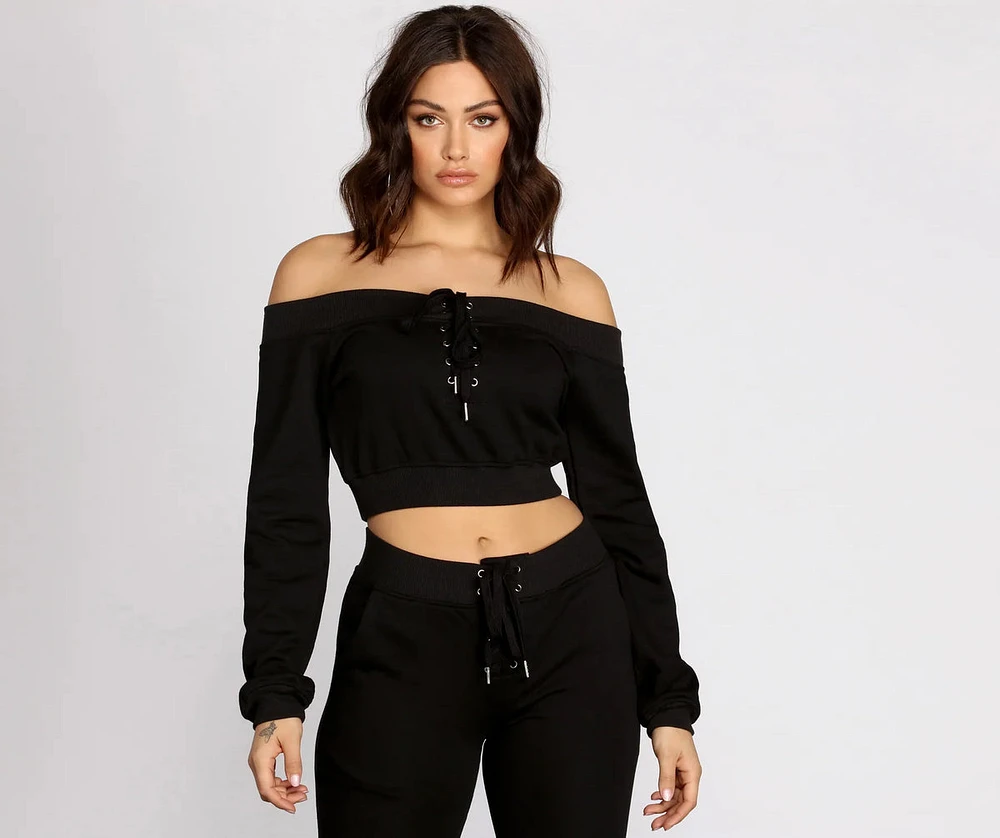 Lace Up Off The Shoulder Crop Top