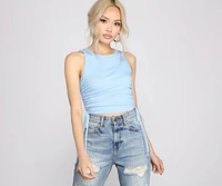 Basic Vibes Ribbed Knit Ruched Top