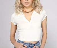 Preppy And Chic Collared Crop Top