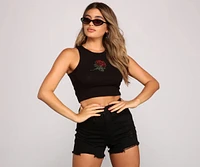 Always On-Trend Rhinestone Rose Crop Top