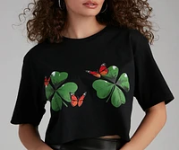 Lucky Day Shamrock And Butterfly Tee Shirt