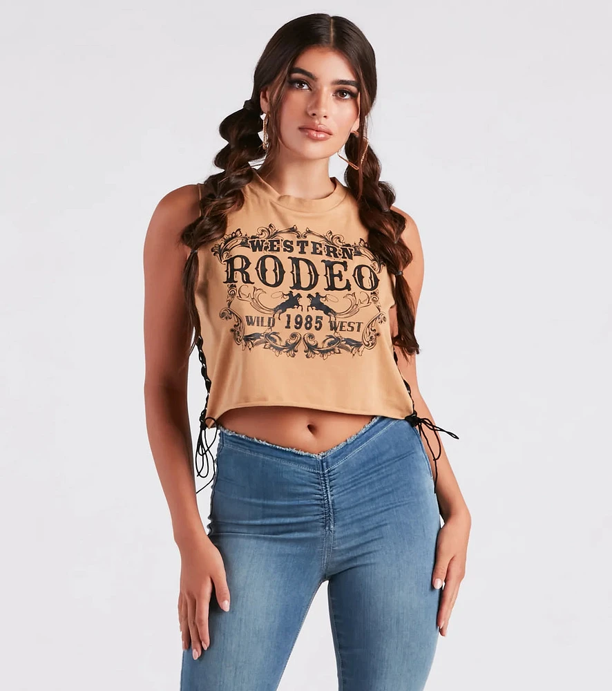 Hit The Rodeo Lace-Up Graphic Tank Top