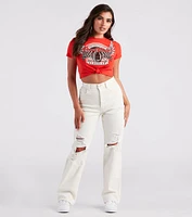 Moto Babe Graphic Knot Tie Crop Tee