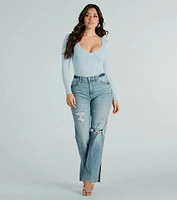 Smooth Silhouette V-Neck Long Sleeve Bodysuit