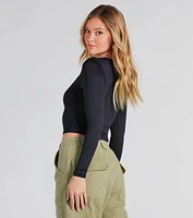 Smooth Silhouette Crew Neck Long Sleeve Top