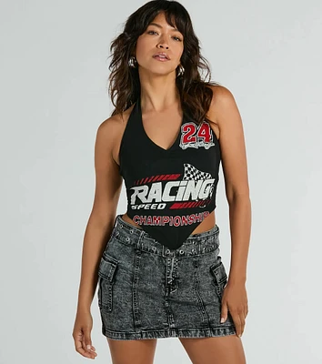 Championship Racing Halter Graphic Crop Top