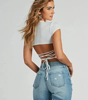 Trendy Cutie Lace-Up Ribbed Smooth Knit Crop Top