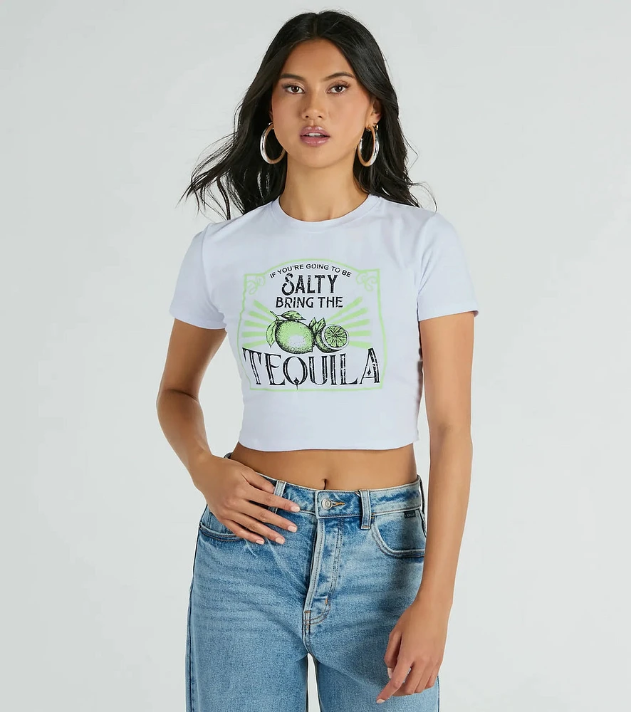 Bring The Tequila Short Sleeve Crop Graphic Tee