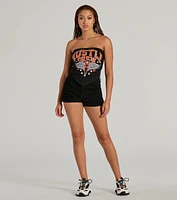 Hustle Crew Strapless Tube Graphic Crop Top