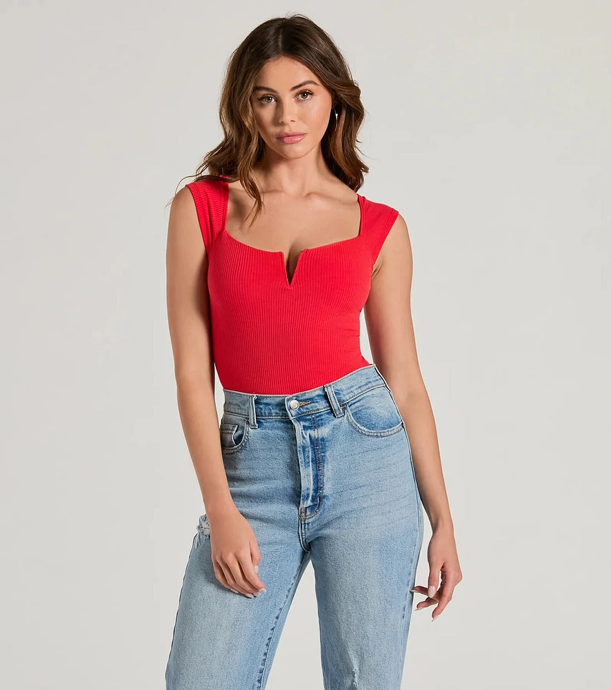 Flirty Does It Square Neck Rib Knit Bodysuit