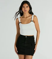 Adorable Icon Scoop Neck Bow Crop Top