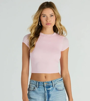 Effortless Style Short Sleeve Ribbed Knit Crop Top
