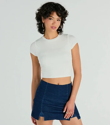 Effortless Style Short Sleeve Ribbed Knit Crop Top