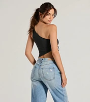 Mentionable Flirt One-Shoulder Asymmetrical Crop Top