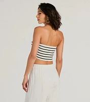 Bold Babe Strapless Lace-Up Striped Crop Top