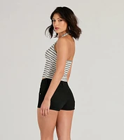 Weekend Style Striped Knit Halter Crop Top