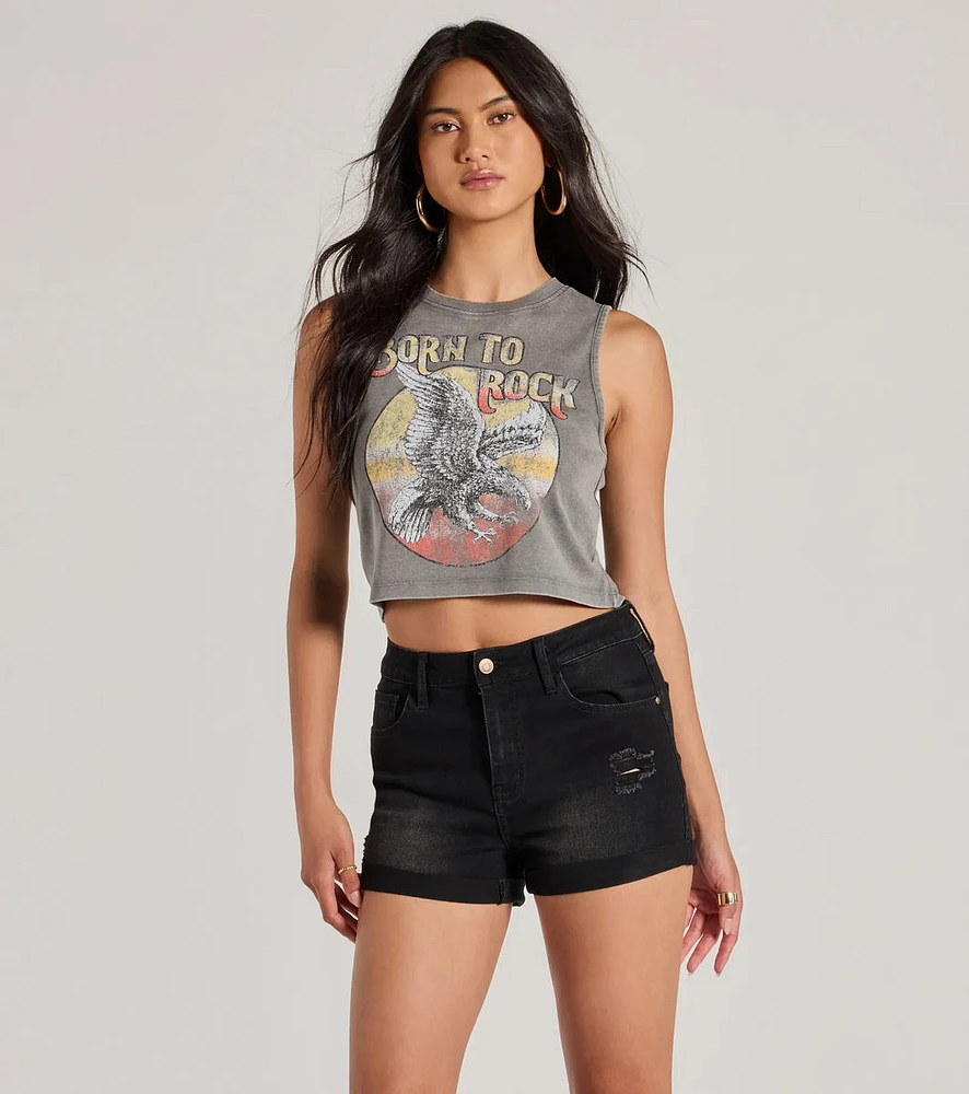 Born To Rock Mineral Wash Graphic Tank Top