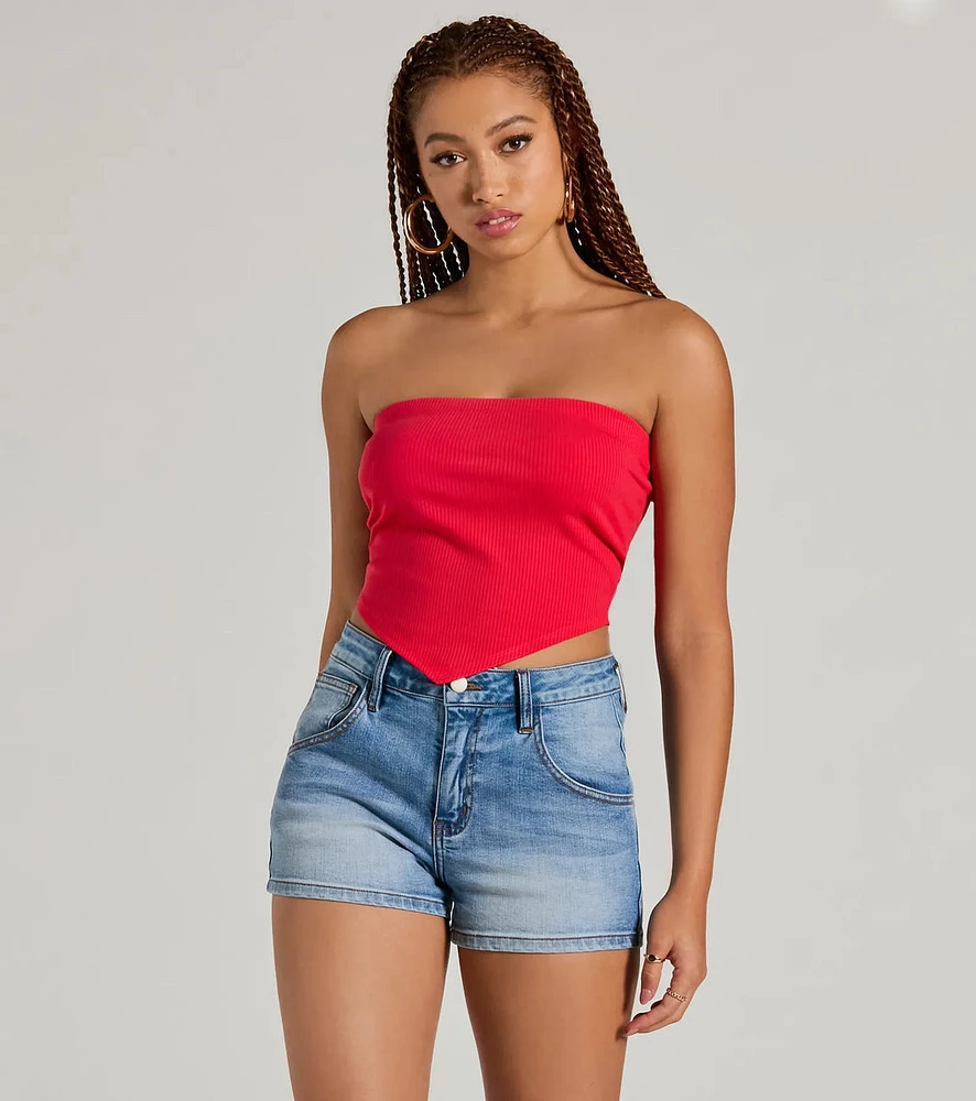 Flirty Focus Strapless Rib Knit Tube Crop Top