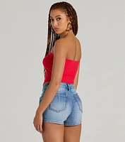 Flirty Focus Strapless Rib Knit Tube Crop Top