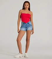 Flirty Focus Strapless Rib Knit Tube Crop Top