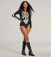 Glam Ghoul Skeleton Print Bodysuit