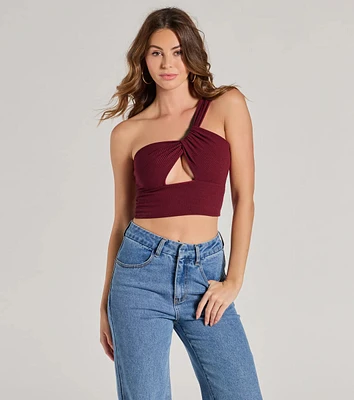 Here To Slay One-Shoulder Cutout Knit Crop Top