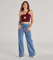 Here To Slay One-Shoulder Cutout Knit Crop Top