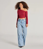 Effortlessly Chic One-Shoulder Ribbed Crop Top