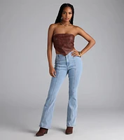 Stylish Edge Faux Leather Strapless Crop Top