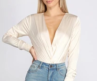 Sleek Satin Surplice Bodysuit