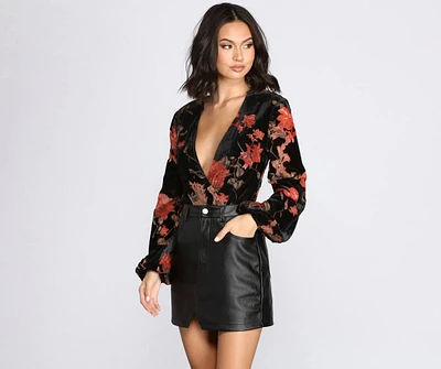 Beloved Velvet Floral Burnout Bodysuit